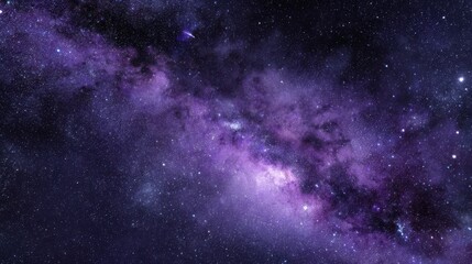 Naklejka premium A vibrant purple and black cosmic nebula swirls through the night sky, full of stars