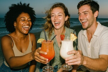 Friends enjoying beach cocktails.