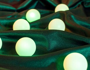Glowing orbs on emerald fabric
