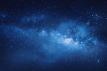 Fototapeta premium Starry sky background, blue night sky full of stars, glowing stars in the dark space, starry background, dark night, stars in the distance, starlight, dark background with a blue glow, night sky. 