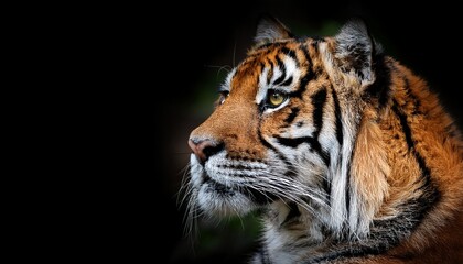 Naklejka premium majestic tiger portrait with vivid colors against dark background