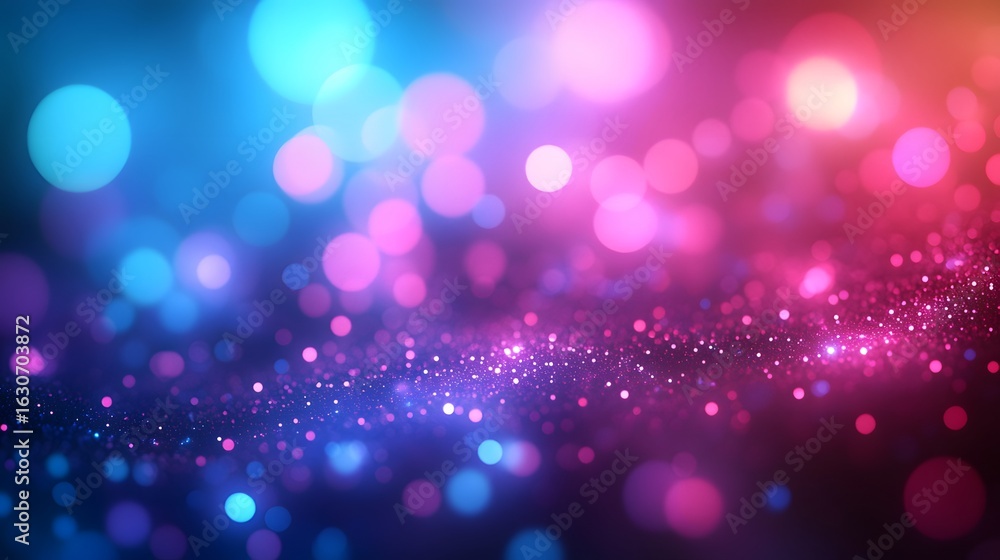Poster vibrant bokeh background with glowing particles.