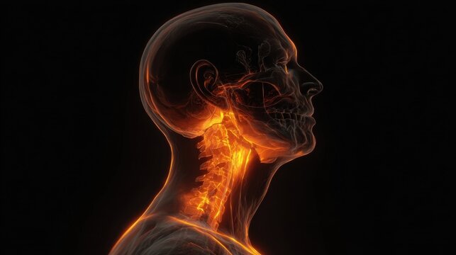 scene sequence of parotid gland infection progression parotitis swelling intensifying with glowing orange inflammation.