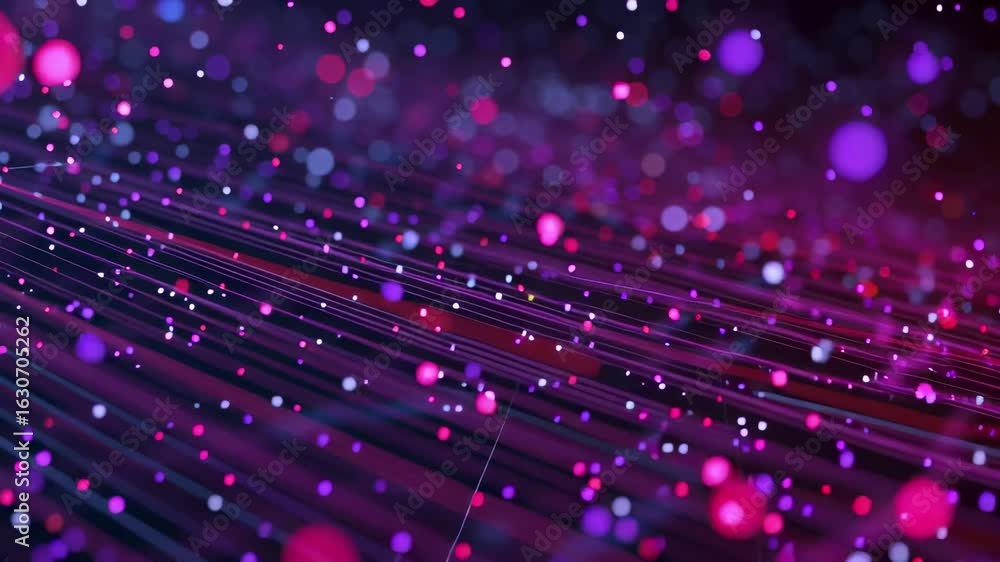 Poster colorful abstract particles creating dynamic movement in a vibrant digital landscape during nighttim