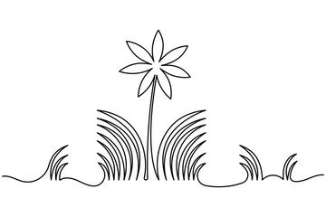 Botanical grass and flowers continuous one line drawing minimalist style nature floral vector illustration