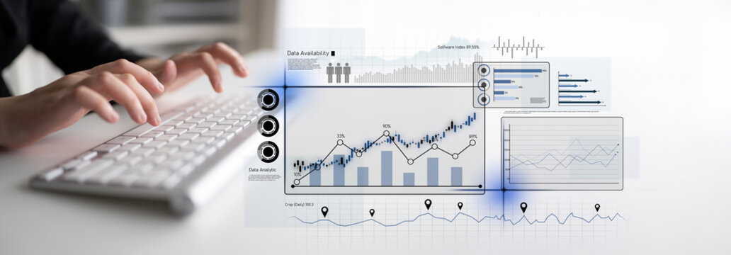 High-tech data visualization dashboard for analytics and performance tracking, including data visualization, trend, data report, and data chart. Latch