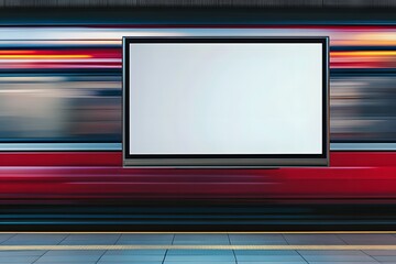Empty advertisement display on a moving train.
