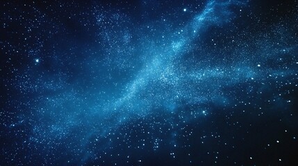 Obraz premium Starry sky background, blue night sky full of stars, glowing stars in the dark space, starry background, dark night, stars in the distance, starlight, dark background with a blue glow, night sky. 