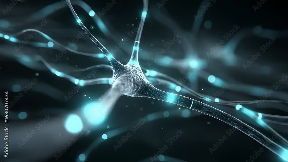 Poster technological neuron connection pulse flow