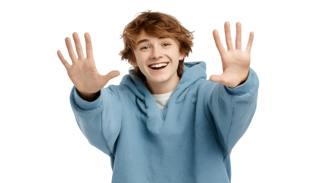 Friendly teen waving with open smile
