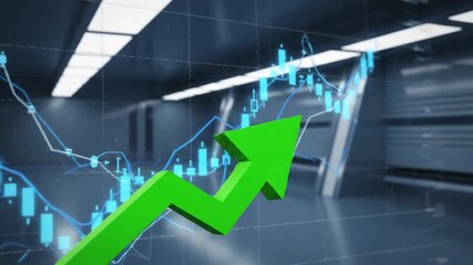 stock market growth, animated green arrow rising on futuristic digital graph perfect for business analytics finance visuals economic updates and investment trend videos
- Powered by Adobe