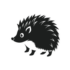 Black and White Silhouette Vector Illustration of a Hedgehog with Distinctive Spiky Quills, Compact Body, and Pointed Snout. Depicted in Side Profile with Minimal Detail, This Clean Outline Is Perfect
