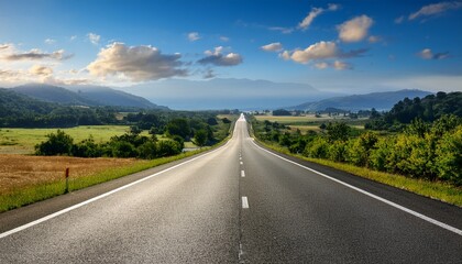 Obraz premium empty highway in a rural setting stretching through scenic landscapes representing road transport and cross country travel