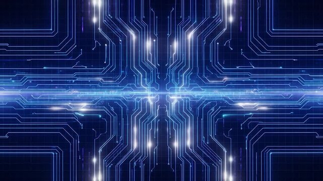 Futuristic digital background with glowing neon circuits
