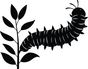 Silhouette of caterpillar on garden stem | Garden insect climbing stalk silhouette