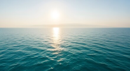 Obraz premium Bright Sun Reflection Calm Blue Ocean Horizon Minimal