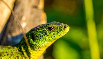 Fototapeta premium Green lizard close-up