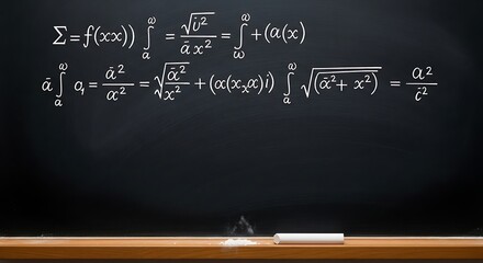 Mathematical Equations on Blackboard for Education Science and Research Background Concept showing complex formulas and calculations