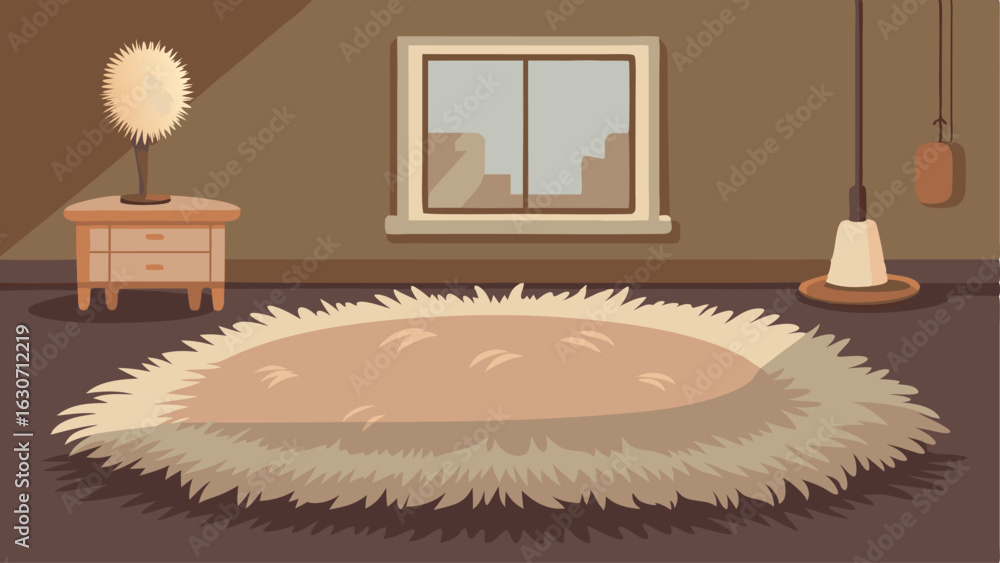 Poster a plush gy rug in a neutral tone adding texture and warmth to the room.