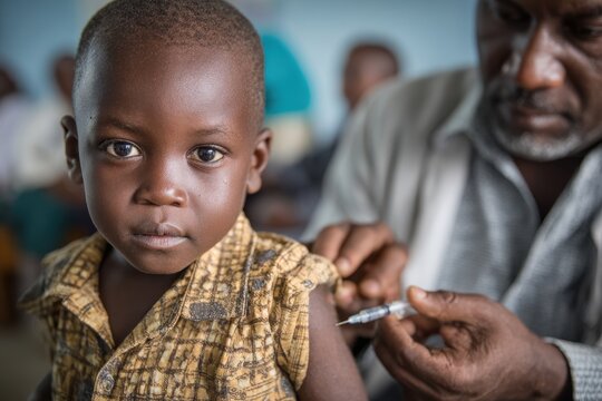 A doctor vaccinates a child in Africa to prevent disease