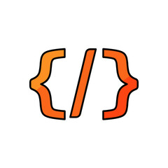 Orange coding brackets icon representing programming and developer concepts