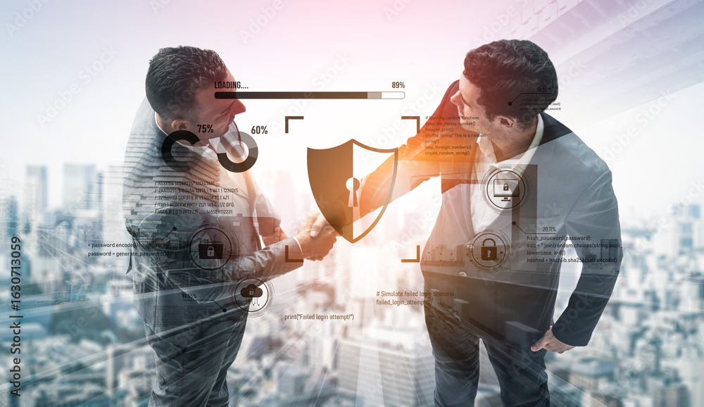 Poster cyber security protects against breaches, hacks, and network attacks using strong infrastructure and