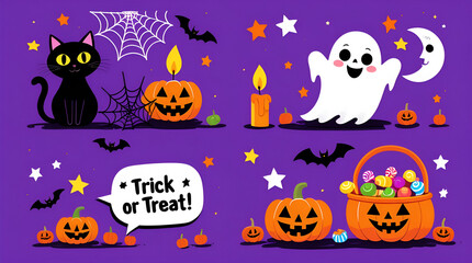 Black cat ghost pumpkins bats moon candy Halloween celebration image