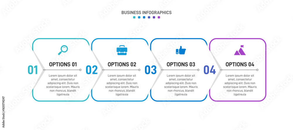 Aufkleber progress bar featuring 4 arrow-shaped elements, symbolizing the four stages of business strategy and