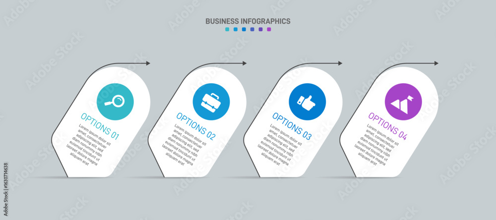Poster progress bar featuring 4 arrow-shaped elements, symbolizing the four stages of business strategy and