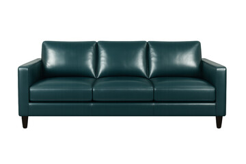 Contemporary teal leather sofa isolated on transparent background, perfect for interior design projects