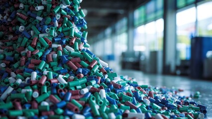 Obraz premium Pile of plastic recycling materials. A visual representation of sorting and repurposing resources for sustainability.