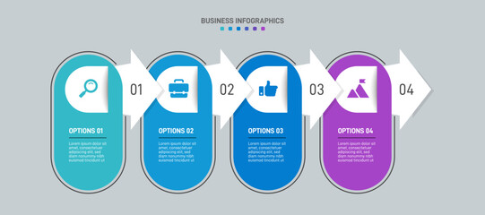 Progress bar featuring 4 arrow-shaped elements, symbolizing the four stages of business strategy and progression. Clean timeline infographic design template. Vector for mobile presentation.