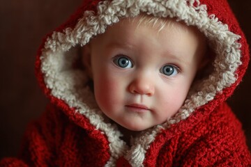 Adorable infant in Santa costume perfect for calendars and holiday wishes