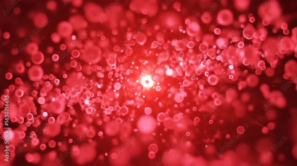 Poster abstract red particles in motion illustration for education or science visualization projects