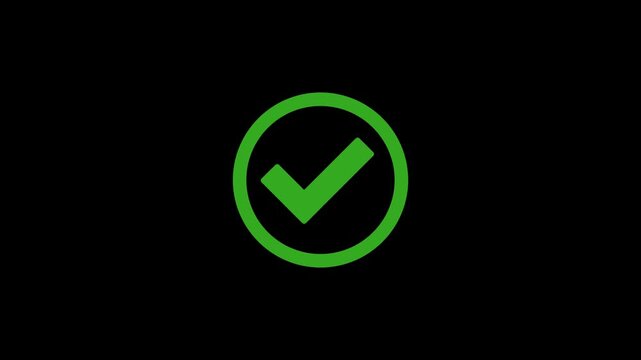 Animated check mark and cross sign in circular frames, green approval symbol and red rejection icon, seamless loop motion on transparent background with alpha channel for UI, feedback