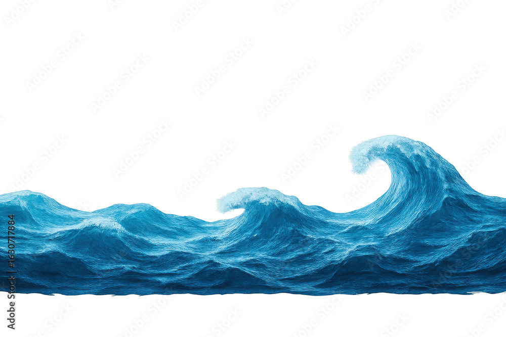 Poster powerful ocean waves surging with dynamic energy, isolated on transparent background for seamless de