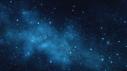Starry sky background, blue night sky full of stars, glowing stars in the dark space, starry background, dark night, stars in the distance, starlight, dark background with a blue glow, night sky.	
