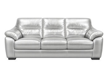 Fototapeta premium Metallic silver leather sofa, minimalist styling, gleaming surface reflecting contemporary elegance against transparent backdrop