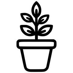 Simple vector icon of a plant in a pot for gardening themes