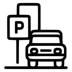 Parking icon illustration featuring a parked car near a sign