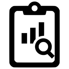 Icon of data analysis: clipboard and magnifying glass