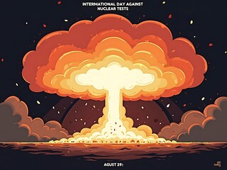 Massive nuclear explosion illuminates the night sky with fiery mushroom cloud