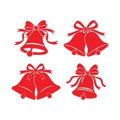 Christmas four red christmas bells with bows isolated on white background, a festive holiday design design elements