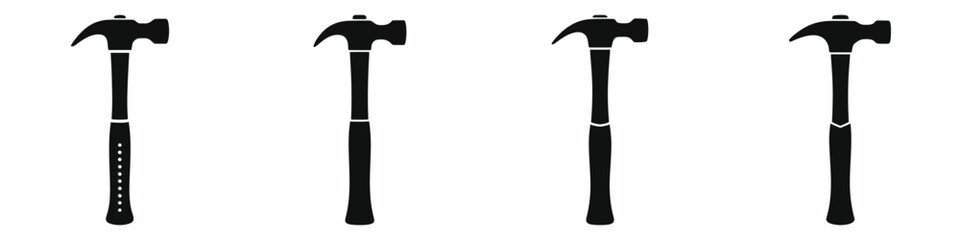 Set of Hammer Silhouette Icons – Black Vector Construction Tools, Carpentry Equipment, Hand Tool Illustrations Isolated on White Background for DIY, Repair, and Building Projects