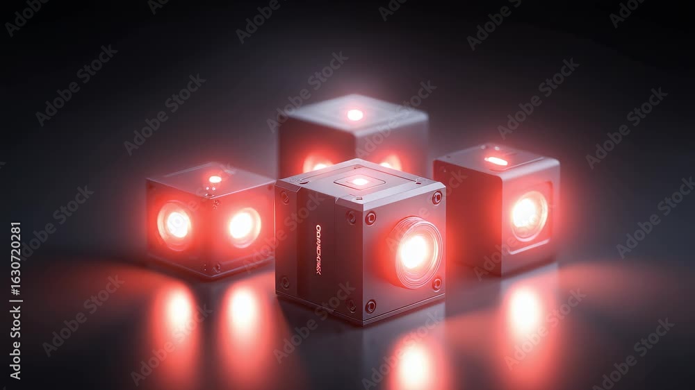 Poster precision design display of tech cube devices