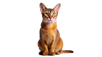 Elegant abyssinian cat with striking amber eyes sits gracefully against a dark background