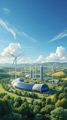Futuristic green energy research center generating sustainable power