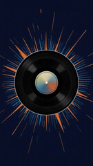 Vinyl record radiating musical energy on dark background