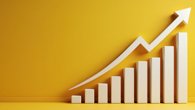 Elevate Your Business Strategy A Dynamic Bar Graph Illustrating Growth and Success Against a Vibrant Yellow Backdrop, Symbolizing Progress and Achievement - Powered by Adobe