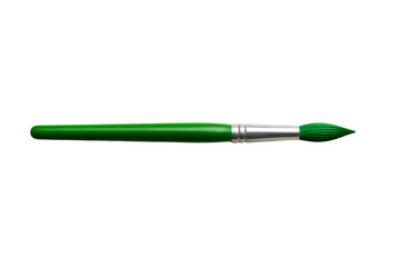 Fototapeta premium Green paintbrush resting horizontally, highlighting artistic potential with clean transparent background, emphasizing creative color application and graphic design elements